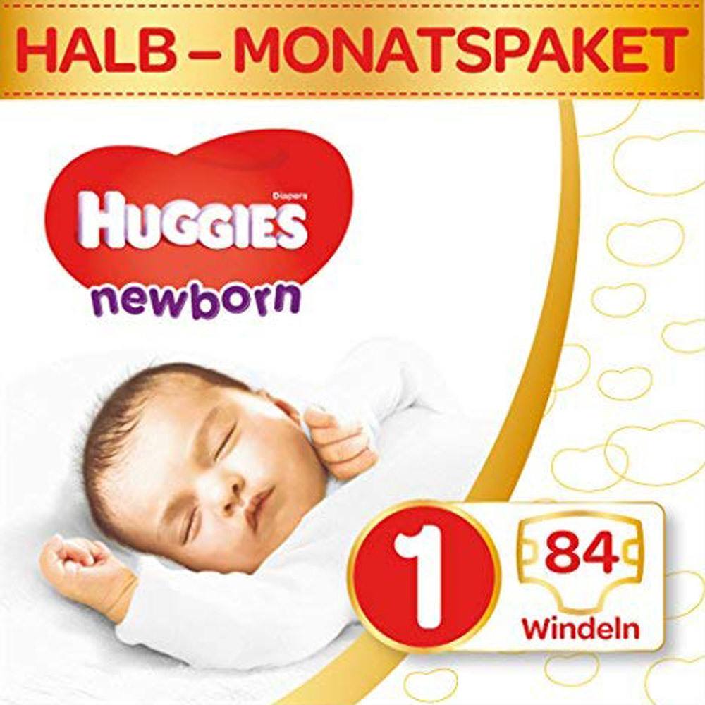Huggies Newborn Windeln Größe 1 (0-3 kg) Newborn Monatspaket (4 x 21 Stück = 84 Stück)