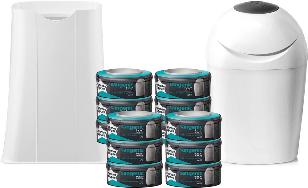 Grosses Sangenic Tec Starter Wickelset enthält: Twister Base, 12-er Pack Tec Nachfüllkassetten, Tec Windeltwister