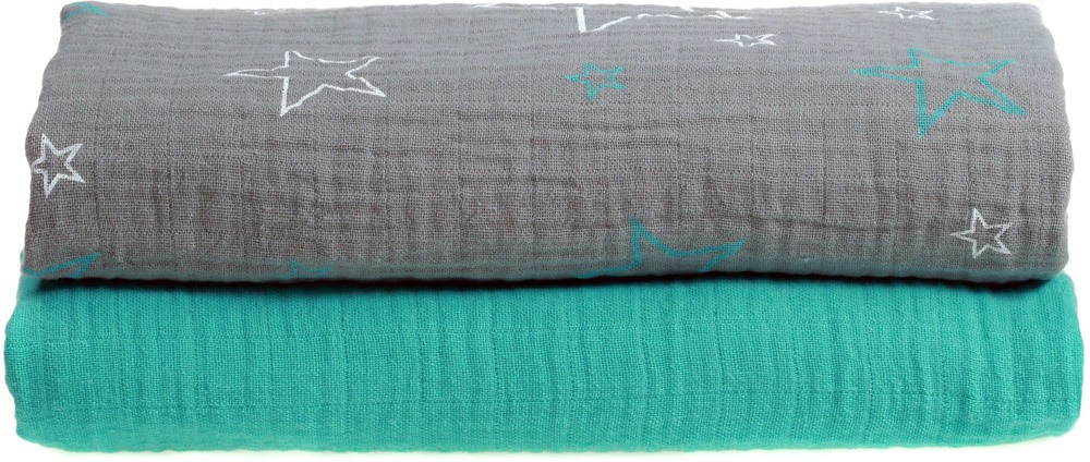 Makian Mullwindeln Sterne 120 x 120 cmv Motiv Sterne türkis/grau, 2-er Set