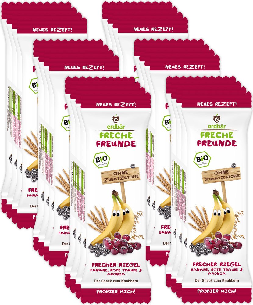 erdbär Freche Freunde Freche Riegel Banane, Rote Traube & Aronia (23 g), 24 Stück