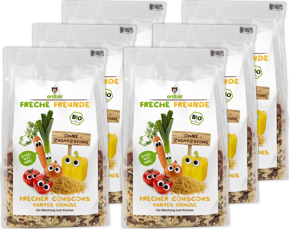 erdbär Freche Freunde Frecher Gemüse Couscous Karotte, Tomate, Paprika (250 g), 6 Stück