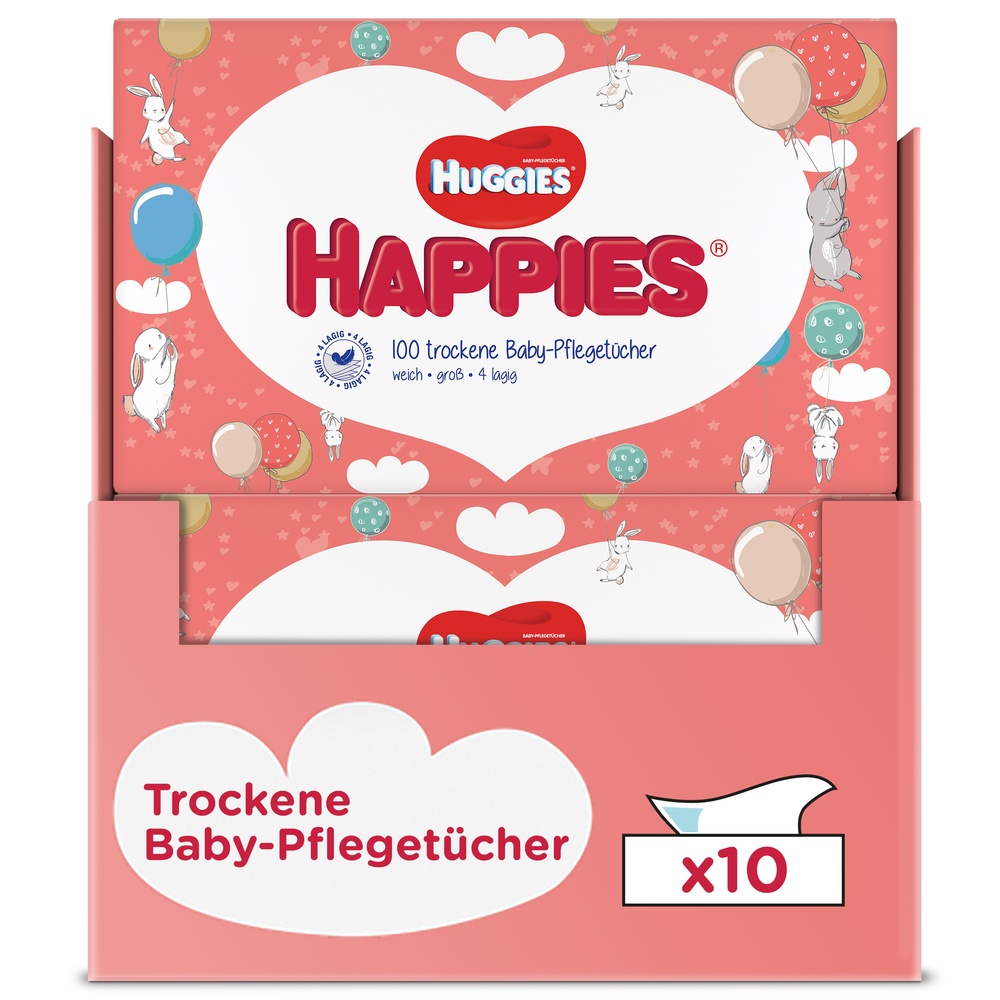 Huggies Happies trockene Baby-Pflegetücher Baby-Pflegetücher, 10er Packung = 1000 Stück