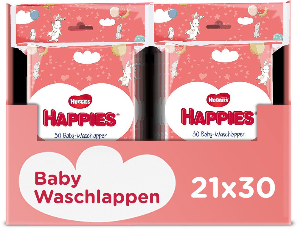 Huggies Happies Babywaschlappen Babywaschlappen, 21 x 30 Stück = 630 Stück