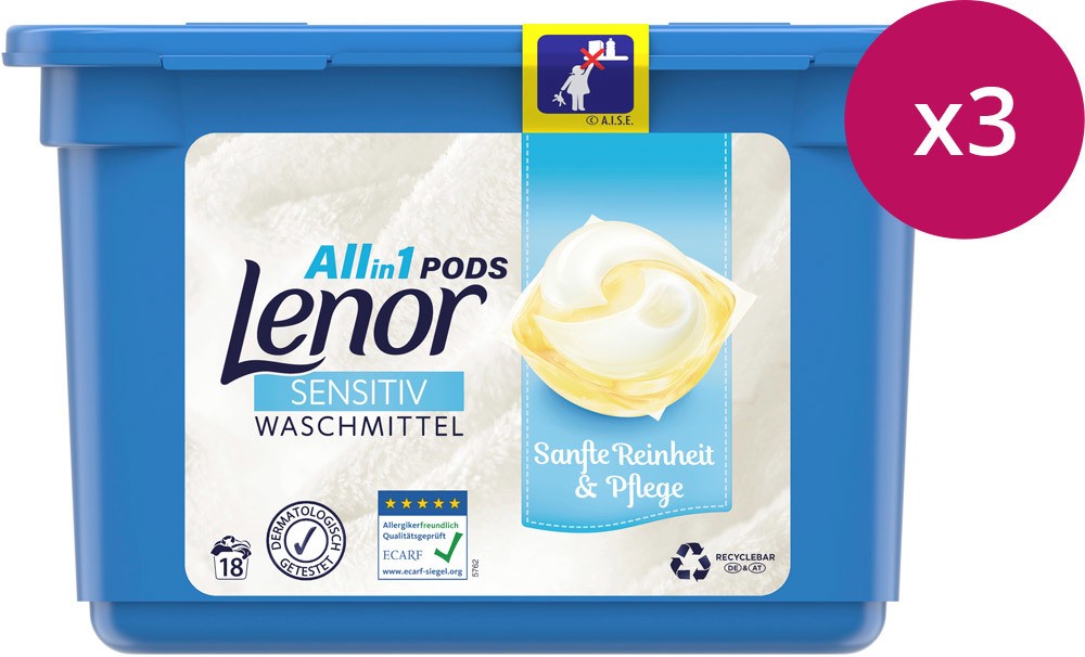 Lenor All-in-1 Pods Sensitiv 18 WL, 3 Stück