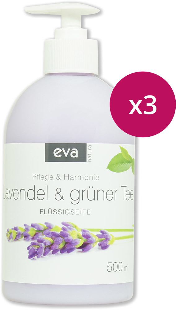 Eva Natura Cremige Flüssigseife Lavendel und grüner Tee 3x 500ml