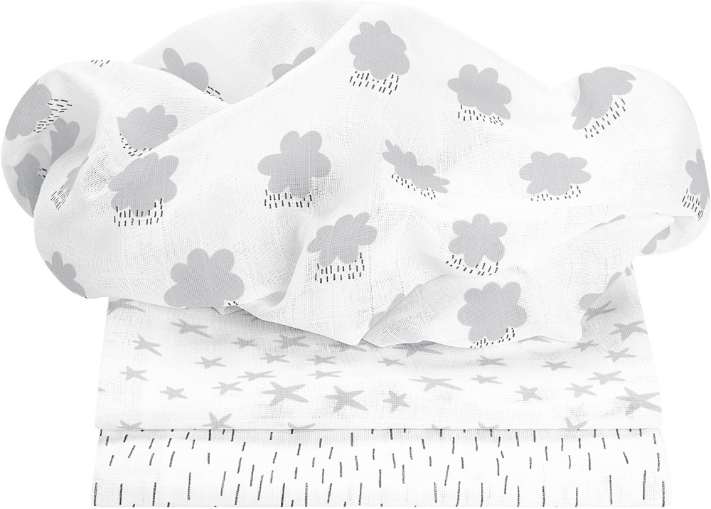 Odenwälder Mullwindeln Cloudy 3er Pack 80 x 80 cm light silver