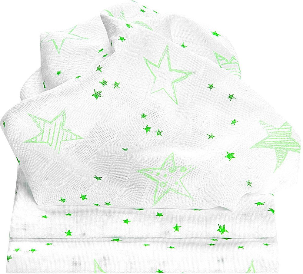Odenwälder Mullwindeln Scribble Stars 3er Pack 80 x 80 cm neon mint