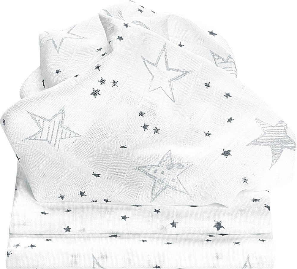 Odenwälder Mullwindeln Scribble Stars 3er Pack 80 x 80 cm grey