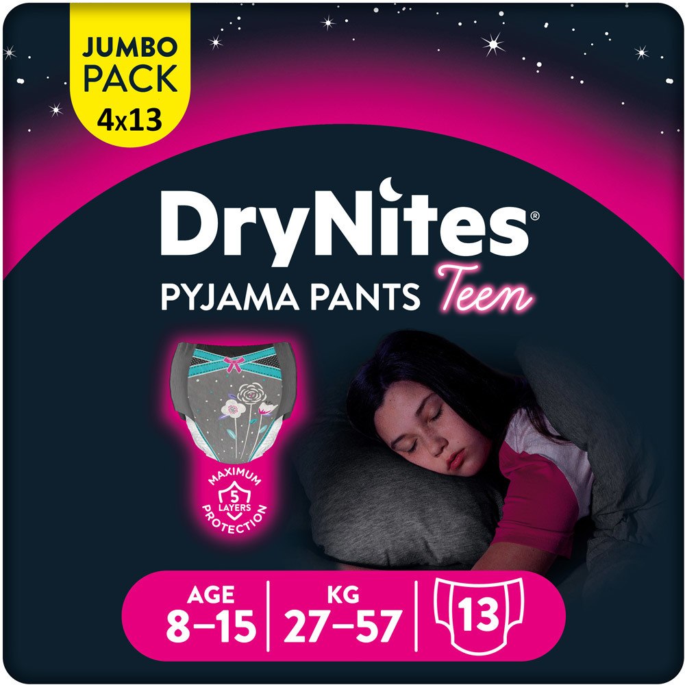 Huggies Windelhosen DryNites Mädchen Jumbo Monatspackung, 8-15 Jahre, 4 x 13 = 52 Stück