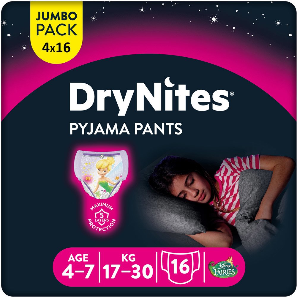 Huggies Windelhosen DryNites Mädchen Jumbo Monatspackung, 3-5 Jahre, 4 x 16 = 64 Stück