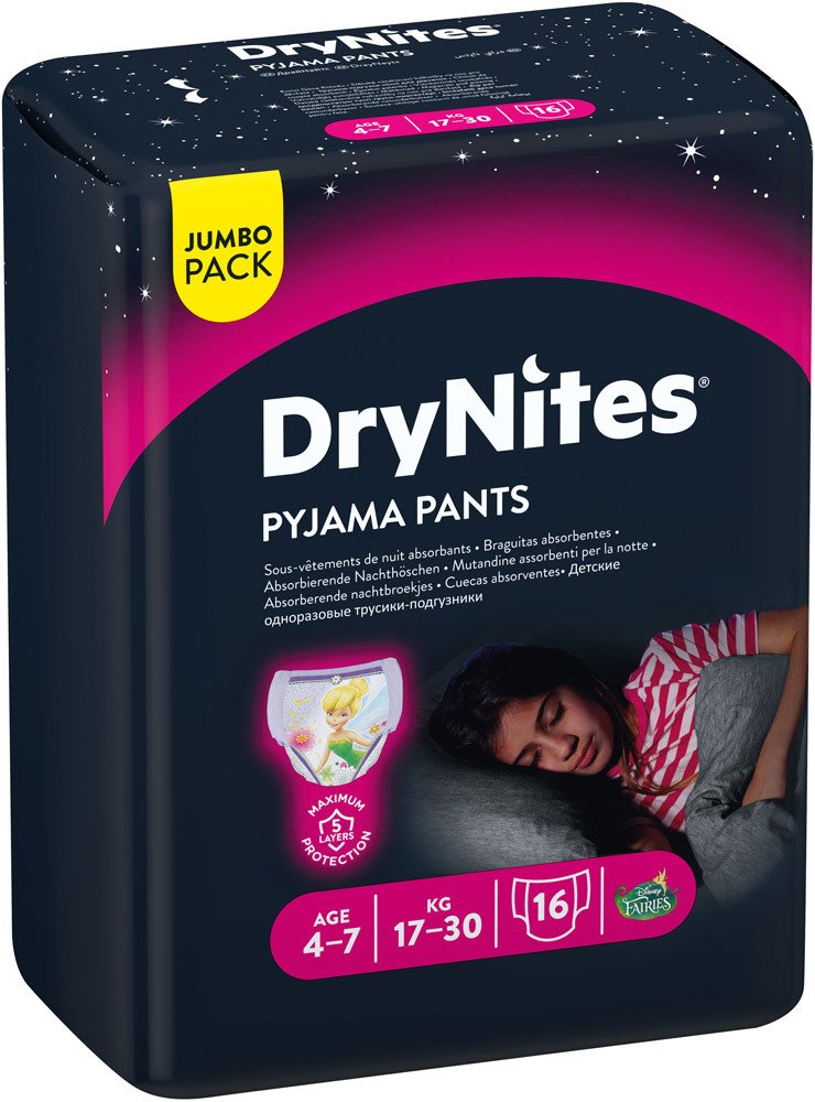 Huggies Windelhosen DryNites Mädchen Jumbo Monatspackung, 4-7 Jahre, 4 x 16 = 64 Stück