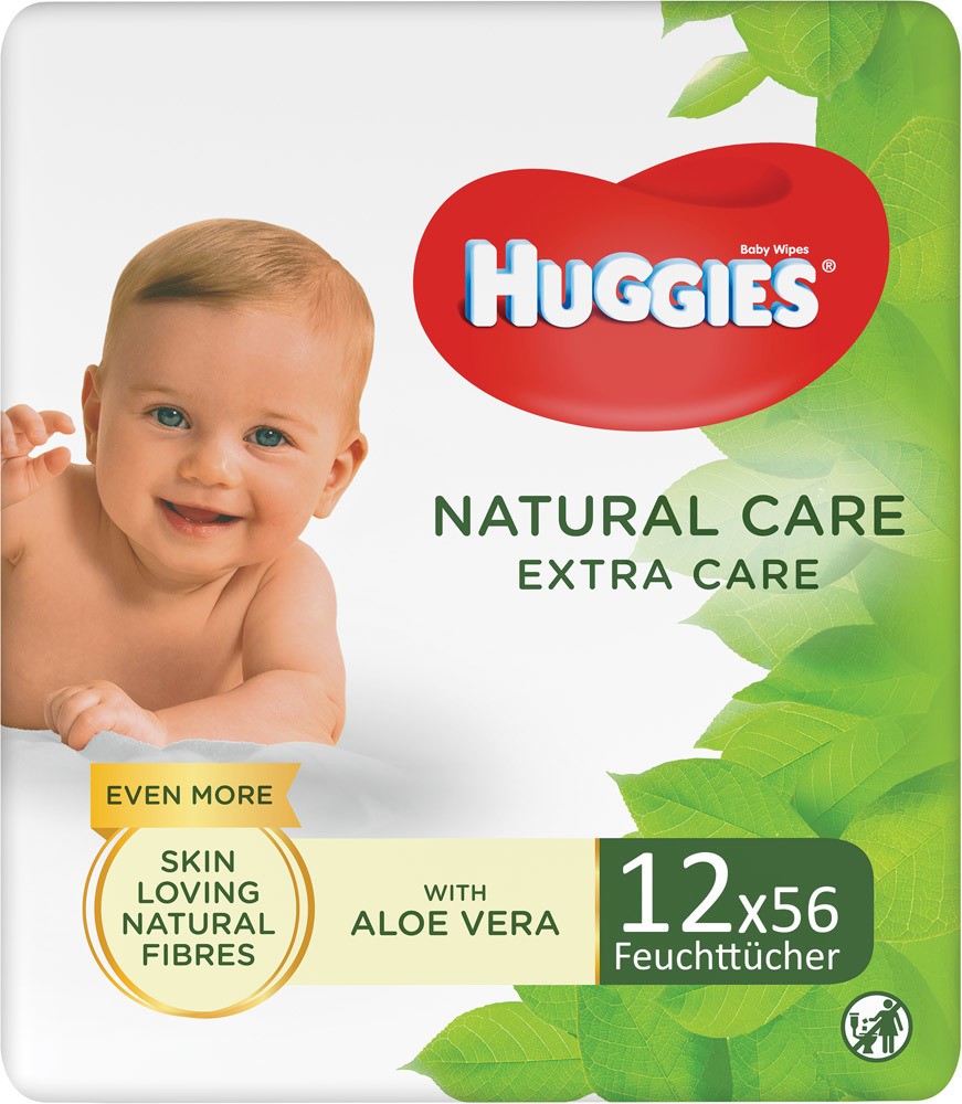 Huggies Babypflegetücher Natural Care Extra Care mit Aloe Vera, 4 x (3-er Packs x 56 Tücher)