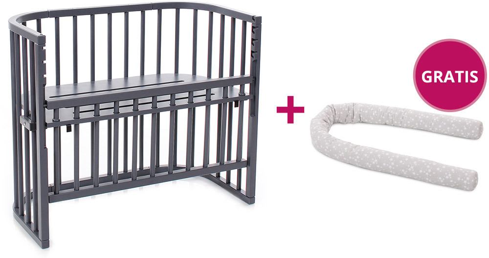 babybay® Comfort mit Gratis Nestchenschlange Nestchenschlange Sterne perlgrau Beistellbett schiefergrau lackiert + Nestchenschlange Sterne perlgrau