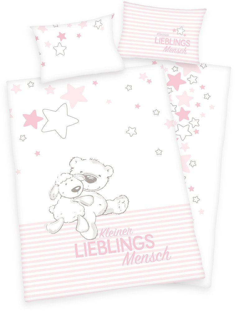 Herding Heimtextil Baby Best BIO-Bettwäsche Lieblingsmensch Flanell 100 x 135 cm + 40 x 60 cm, rosa