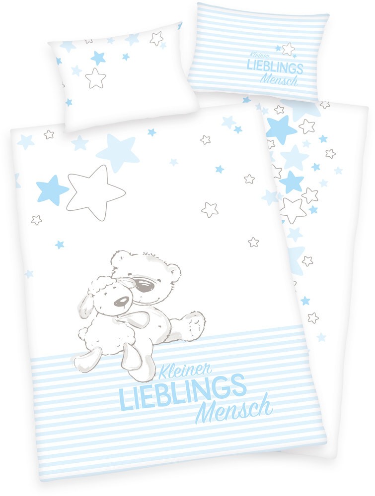 Herding Heimtextil Baby Best BIO-Bettwäsche Lieblingsmensch Flanell 100 x 135 cm + 40 x 60 cm, blau