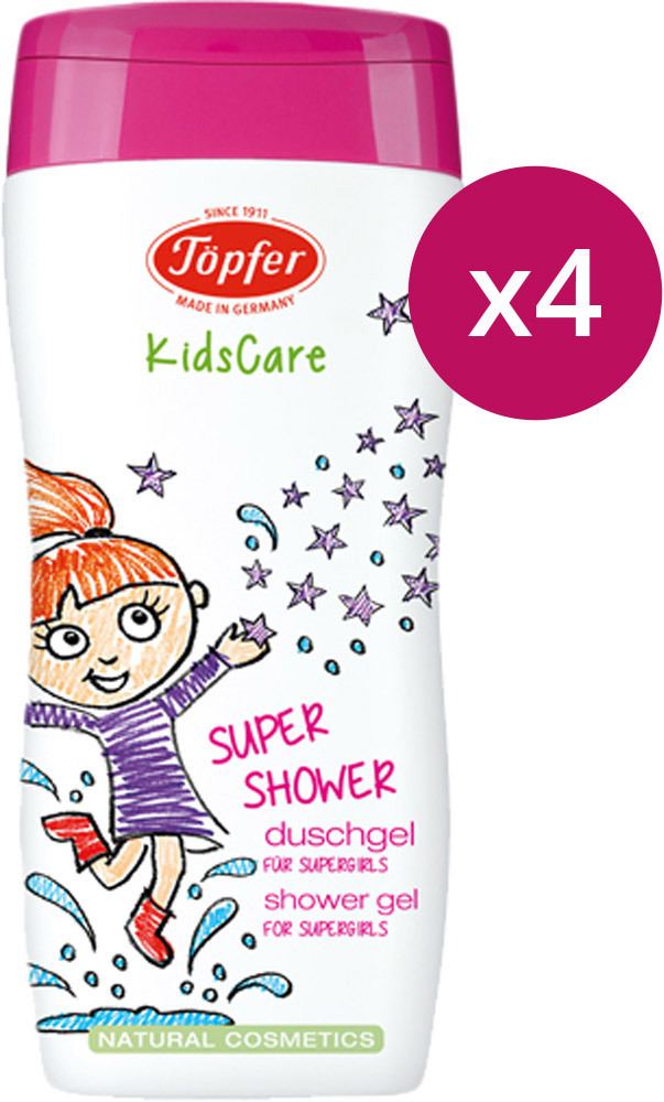 Töpfer KidsCare Duschgel Kidscare super shower Duschgel für Supergirls, 4 x 200 ml