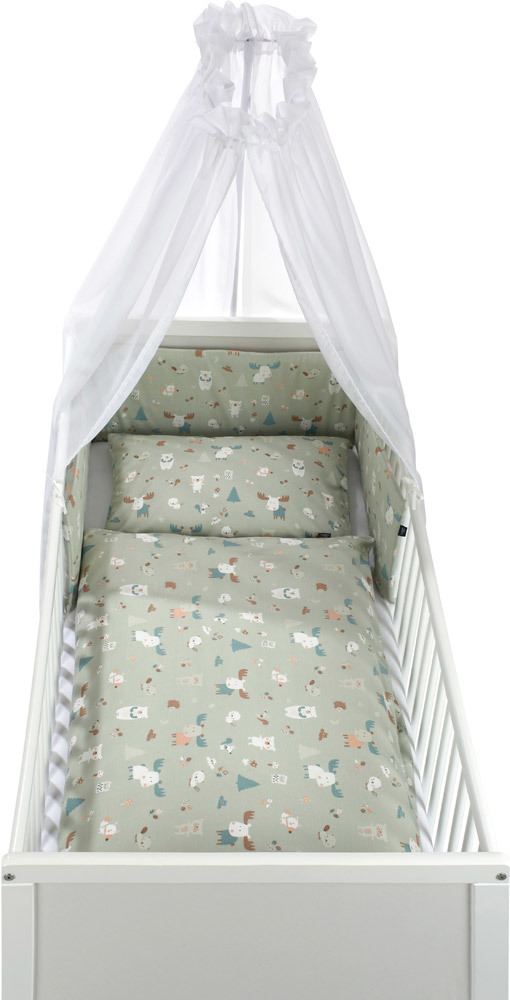 ALVI Bettset Baby Forest Bettwäsche 40x60+100x135 cm + Nestchen + Himmel