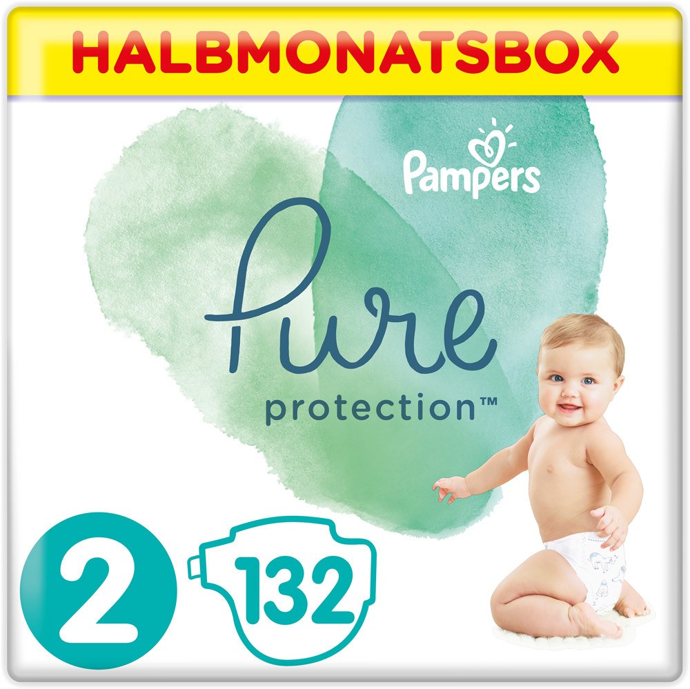 Pampers Pure Protection Windeln Größe 2 (4-8 kg) Mini, Halbmonatsbox, 132 Stück