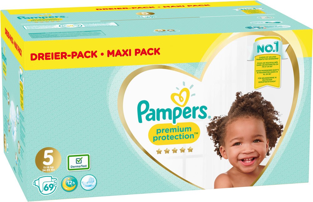 Pampers Premium Protection Windeln Größe 5 (11-16 kg) Junior Dreier-Pack, Gr. 5, 69 Stück;