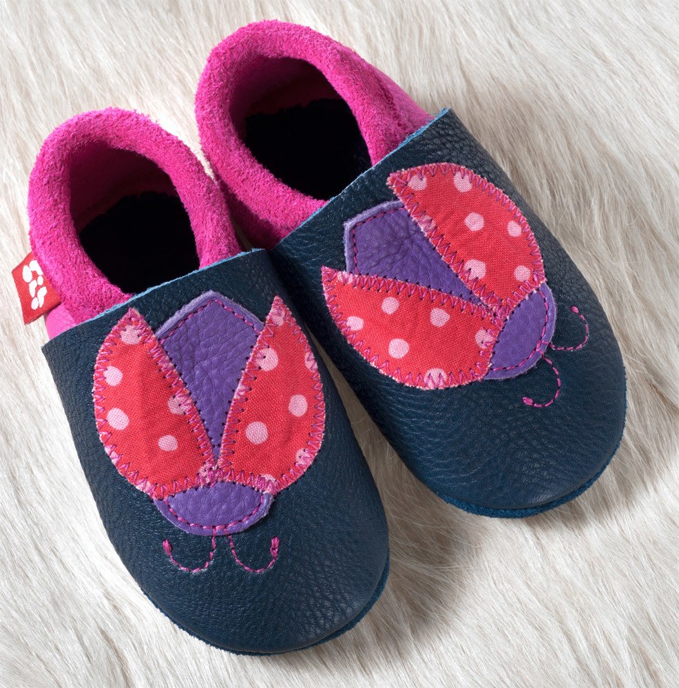 Pololo Krabbelschuhe - Marienkäfer 20-21 tobagoblau pink