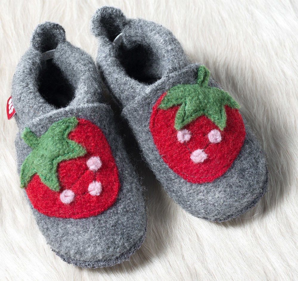 Pololo Krabbelschuhe - Wolli Erdbeere 20-21 graphit berry