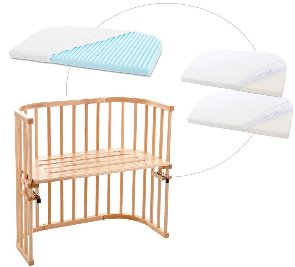 babybay® Original mit Matratze und Bezug Beistellbett natur lackiert + Matratze Medicott Wave + Jersey Spannbetttuch Doppelpack