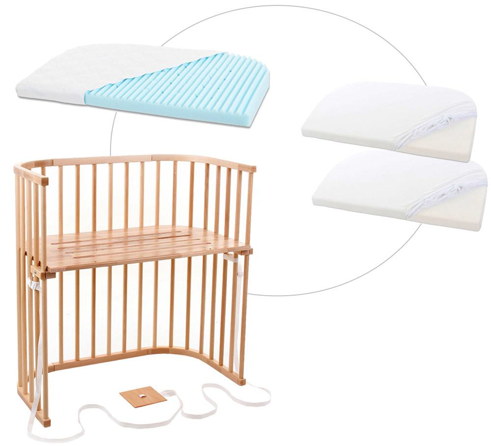 babybay® Boxspring mit Matratze und Bezug Beistellbett natur lackiert + Matratze Medicott Wave + Jersey Spannbetttuch Doppelpack