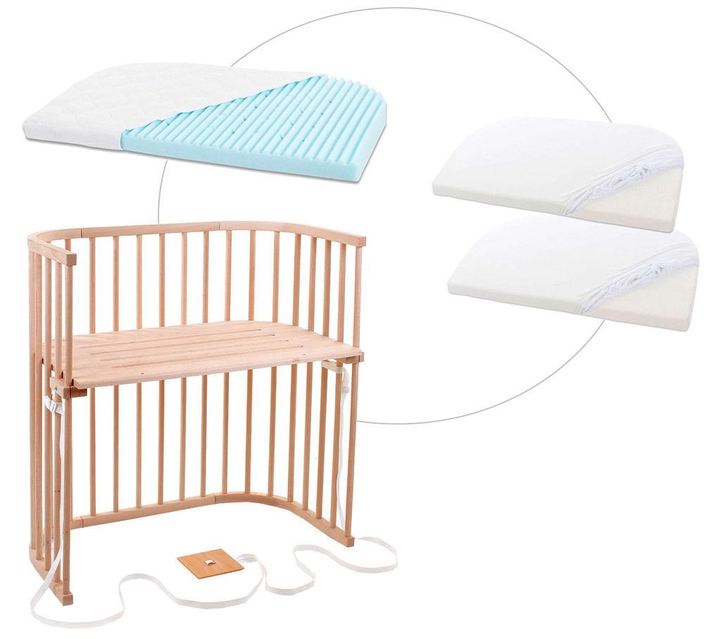babybay® Boxspring mit Matratze und Bezug Beistellbett natur unbehandelt + Matratze Medicott Wave + Jersey Spannbetttuch Doppelpack
