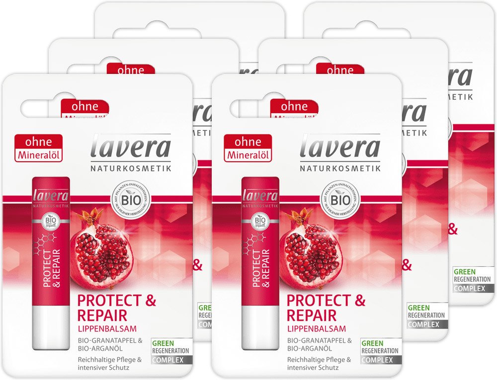 Lavera Protect & Repair Lippenbalsam Bio-Granatapfel & Bio-Arganöl, 4,5 g, 6 Stück