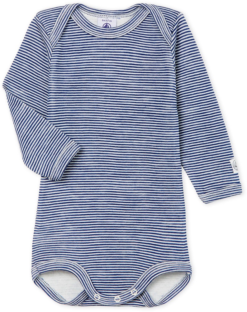 Petit Bateau Langarmbody - blau gestreift 68 MEDIEVAL/MARSHMALLOW