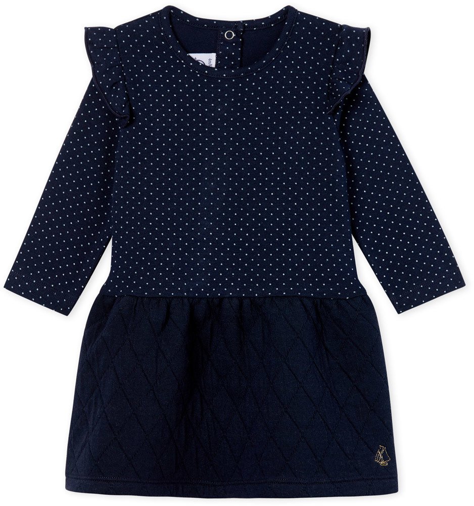 Petit Bateau Bodykleid - weiße Tupfen 86 SMOKING/MARSHMALLOW