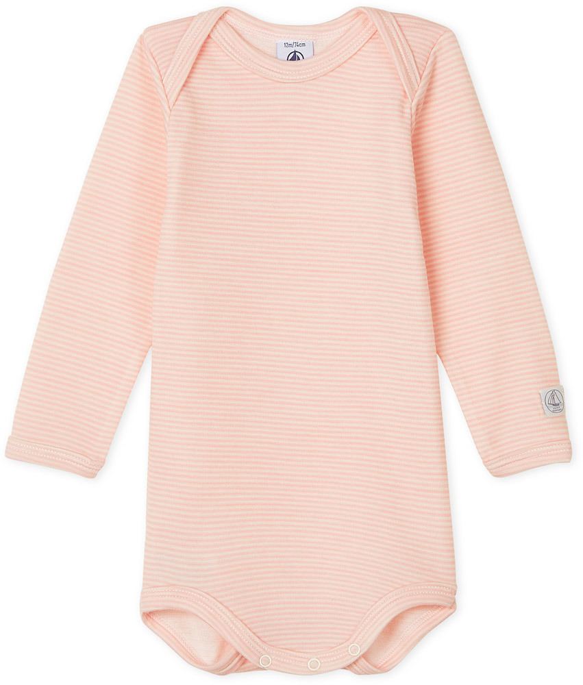 Petit Bateau Langarmbody - rosa geringelt 80 CHARME/MARSHMALLOW