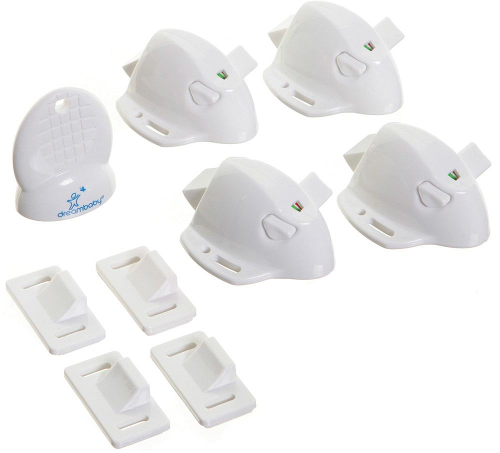 Dreambaby® selbstklebende Magnetschlösser weiß, 4 Schlösser + 1 Schlüssel
