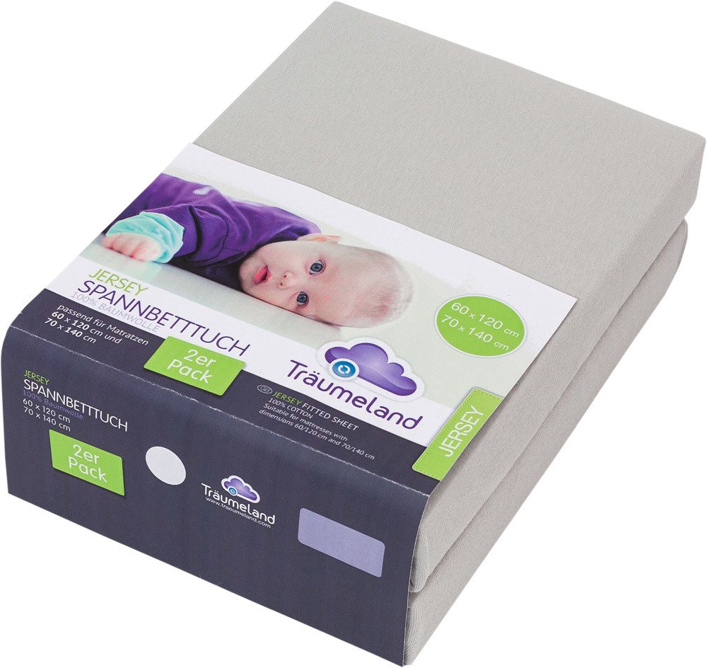 Träumeland Spannlaken Jersey Doppelpackung hellgrau, 60 x 120 cm + 70 x 140 cm