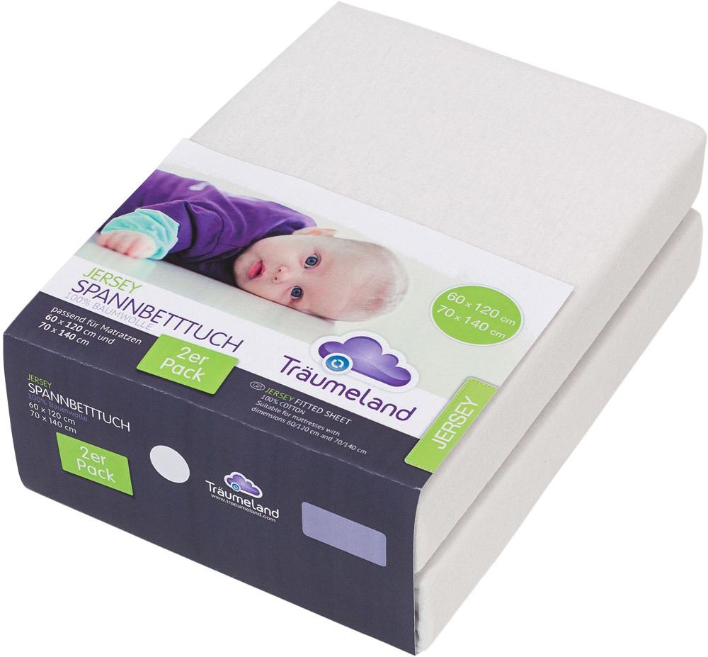Träumeland Spannlaken Jersey Doppelpackung weiß, 60 x 120 cm + 70 x 140 cm