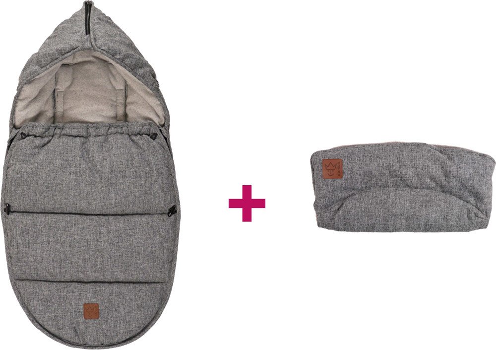 Kaiser Fusssack Hoody Melange für Babyschale + Handwärmer Cottonfleece-schwarz grau + schwarz-melange Handwärmer