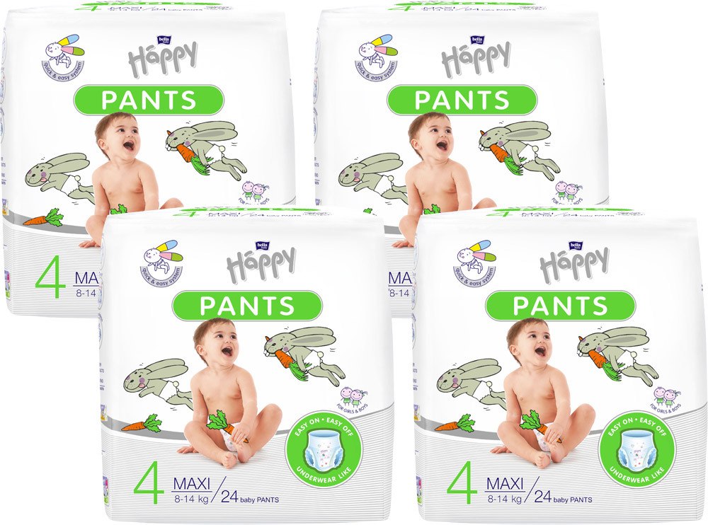 Bella Baby Happy Pants Größe 4 (8-14 kg) Maxi, Gr.4 (8-14 kg), 96 Stück (4x24 Stück)