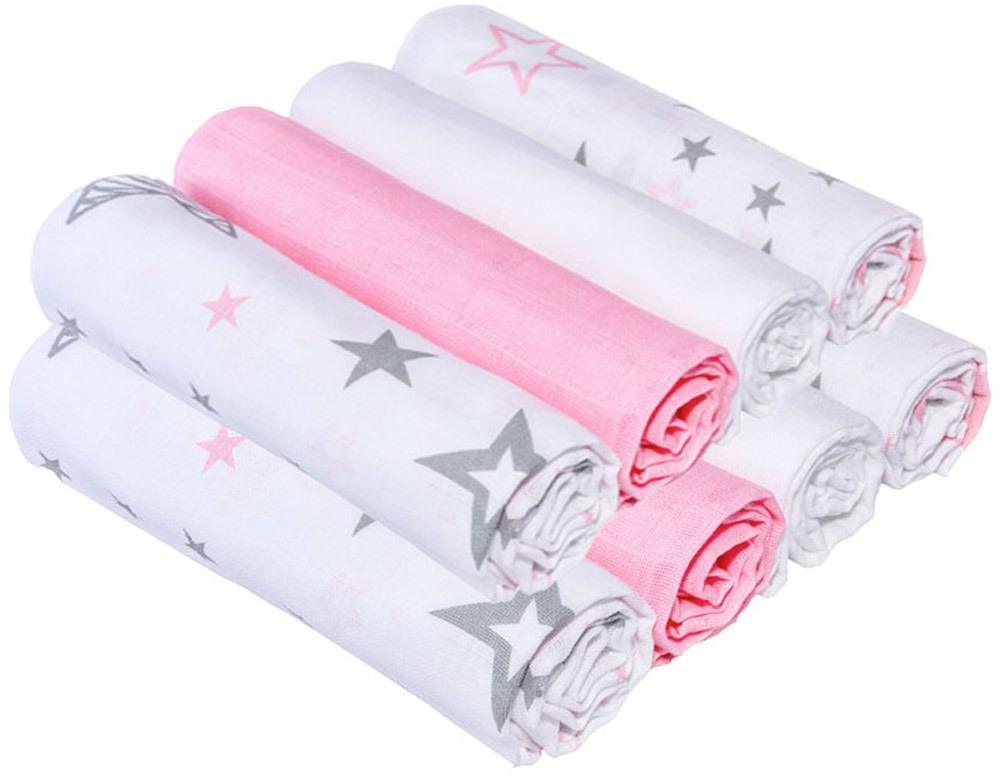 Makian Mullwindeln Sterne bedruckt, 80 x 80 cm, 8er Pack (4 x allover / 2 x uni / 2 x weiß), (WDSG/8)