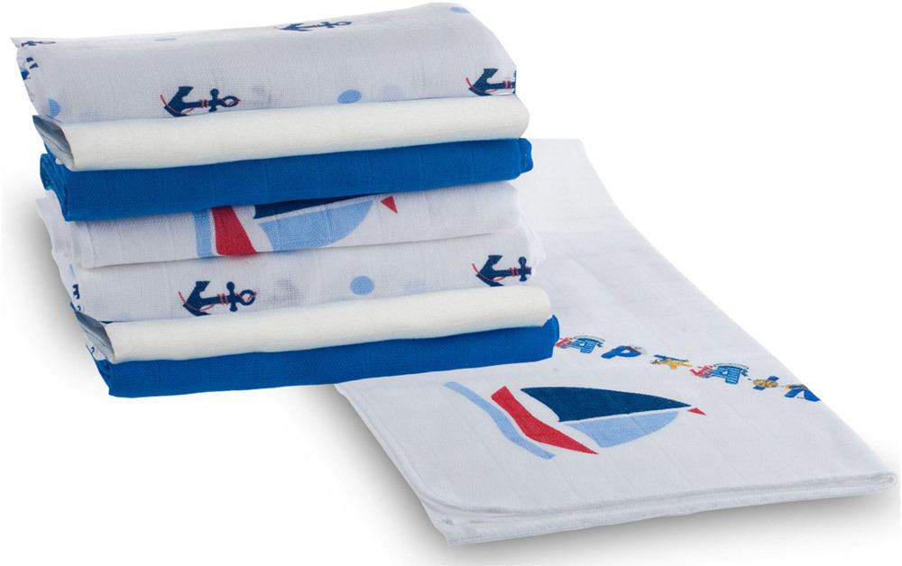 Makian Mullwindeln Captain bedruckt, 80 x 80 cm, 8er Pack (2 x allover / 2 x motiv / 2 x uni / 2 x weiß), (SSDK/8)