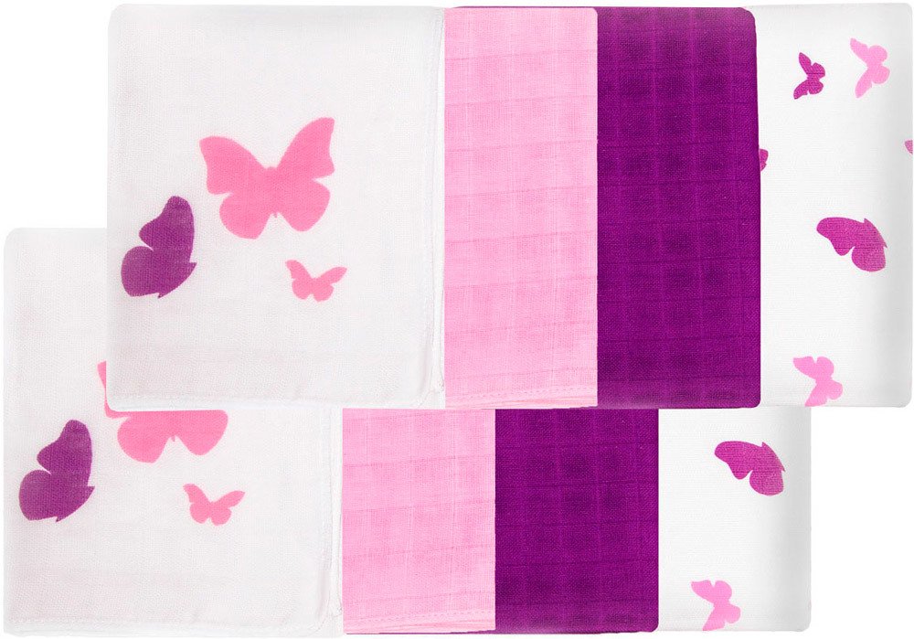 Makian Mullwindeln Schmetterling bedruckt, 80 x 80 cm, 8er Pack (4 x allover / 4 x uni), (PEPZ/8)