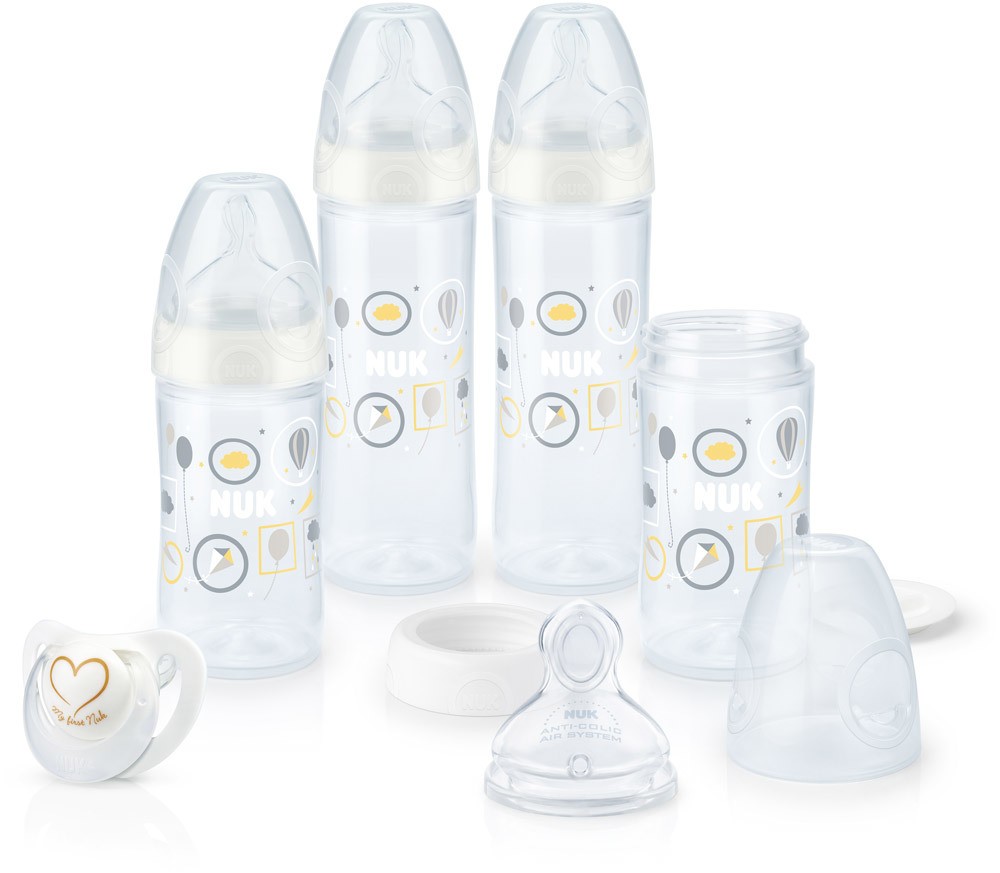 NUK Newborn Set 4 New Classic PP-Babyflaschen, 1 „My first NUK“ Silikon-Schnuller, 0-6 Monate (10225129)