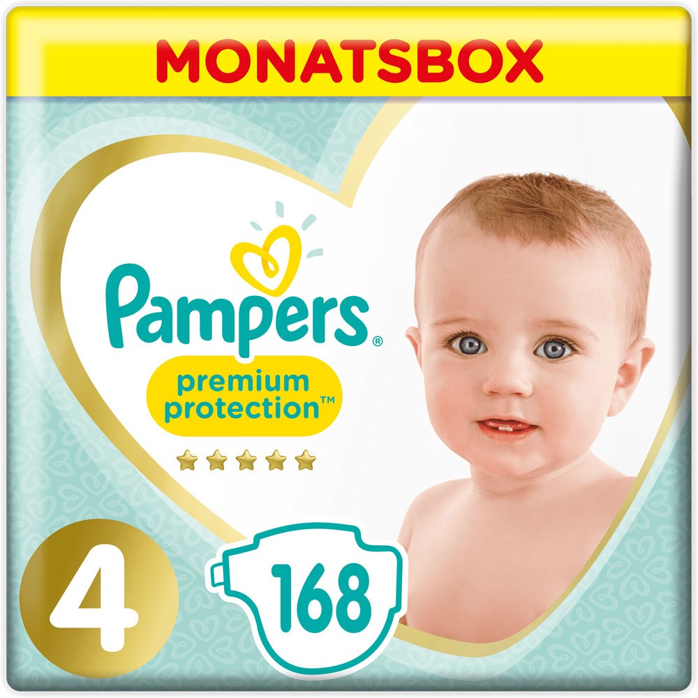 Pampers Premium Protection Windeln Größe 4 (9-14 kg) Maxi Monatsbox, Gr 4, 168 Stück;