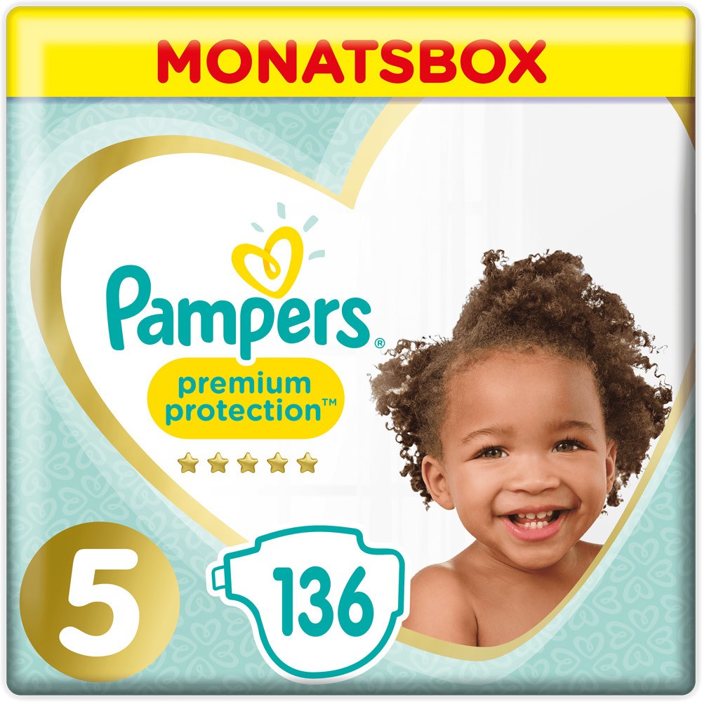 Pampers Premium Protection Windeln Größe 5 (11-16 kg) Junior Monatsbox, Gr. 5, 136 Stück;