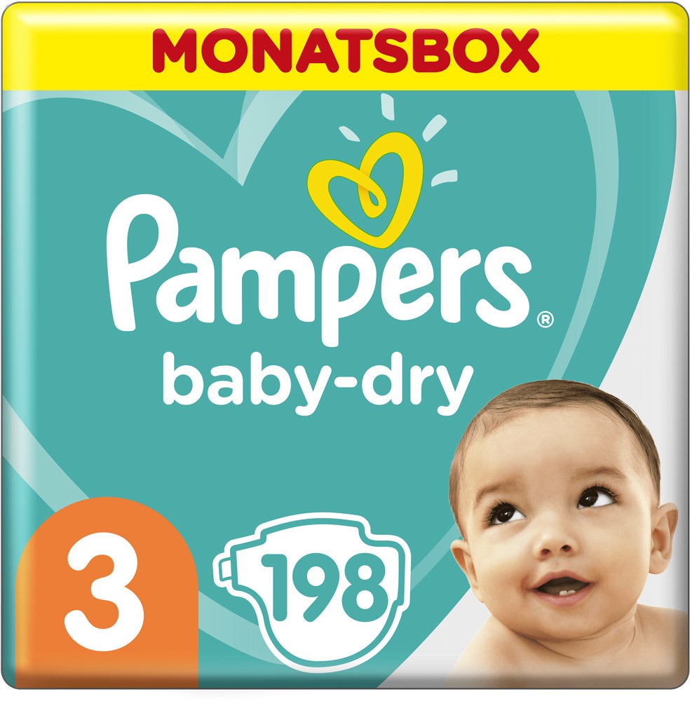 Pampers Baby Dry Windeln Größe 3 (6-10 kg) Midi Monatsbox, 198 Stück, Gr. 3