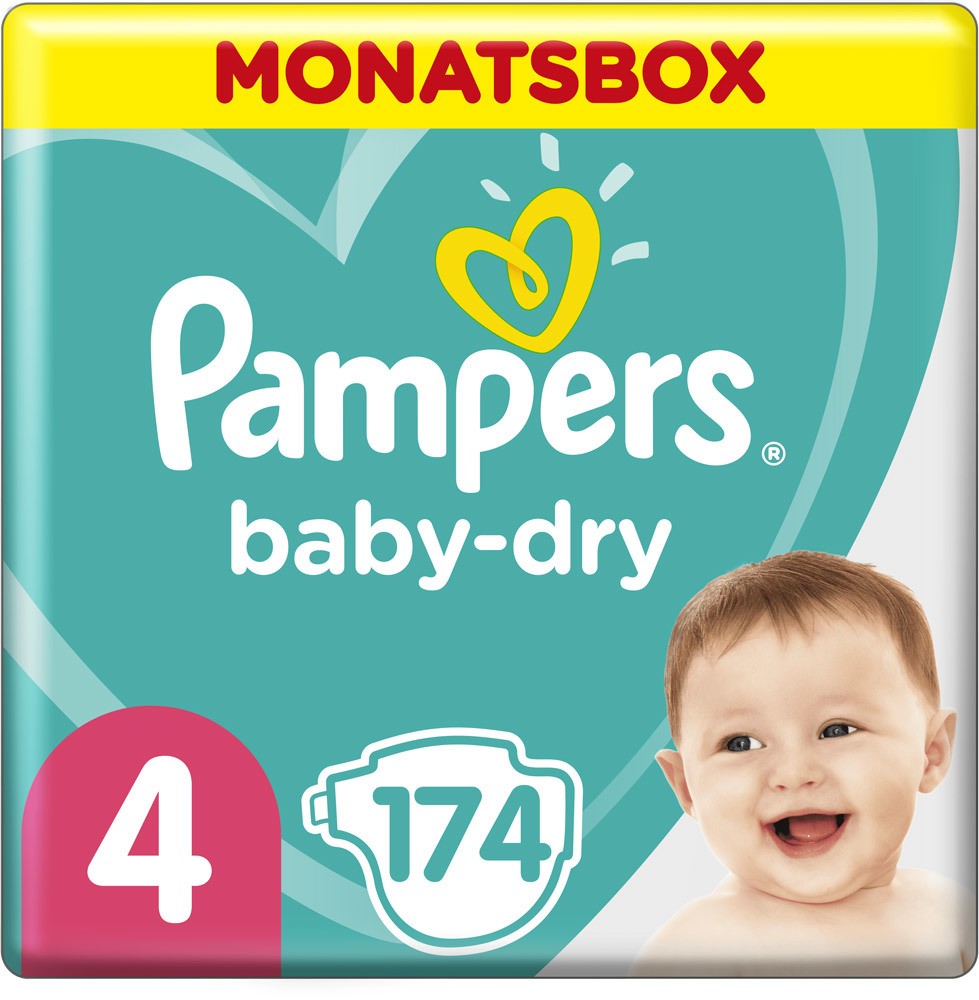 Pampers Baby Dry Windeln Größe 4 (9-14 kg) Maxi Monatsbox, 174 Stück, Gr. 4