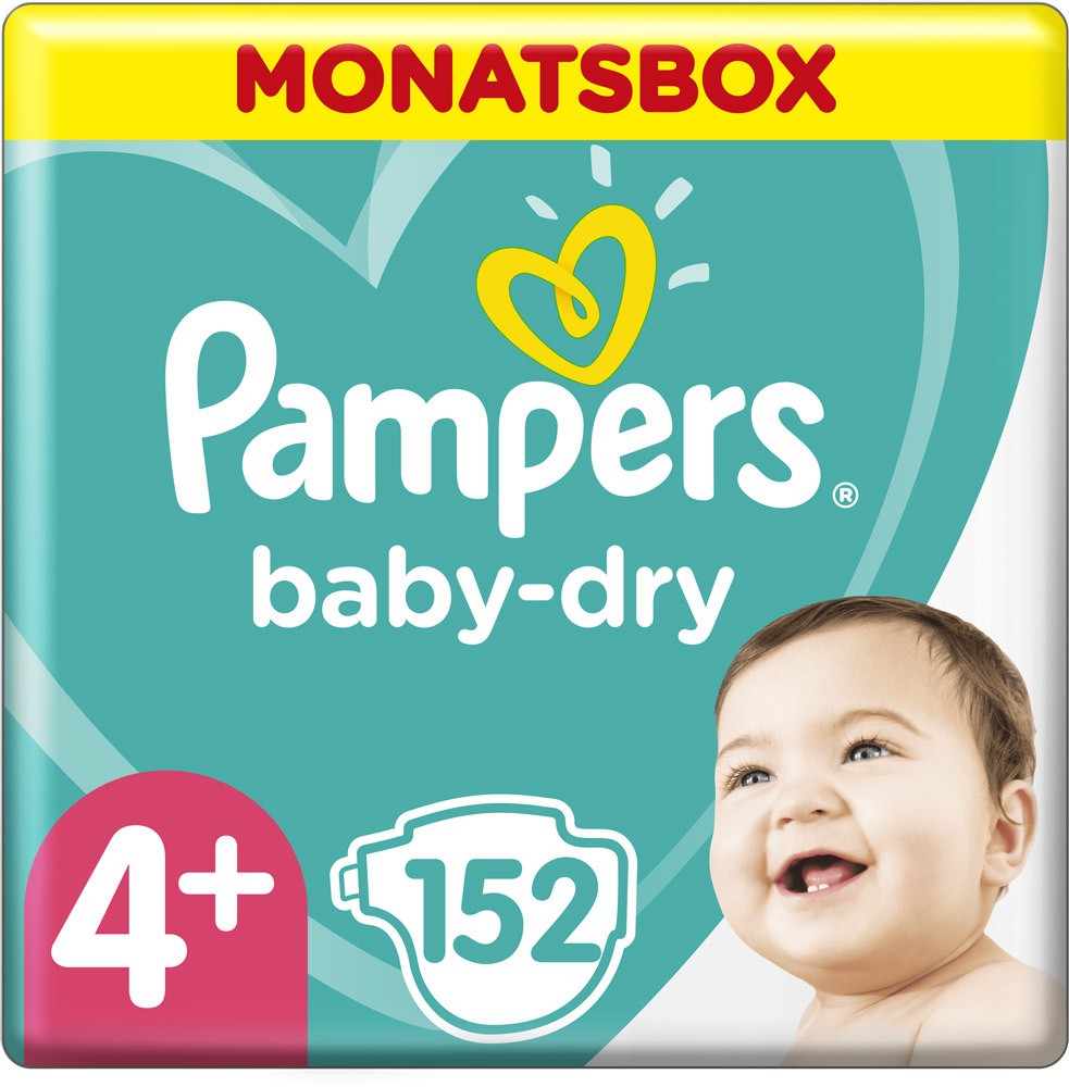 Pampers Baby Dry Windeln Größe 4+ (10-15 kg) Maxi Plus Monatsbox, 152 Stück, Gr. 4+