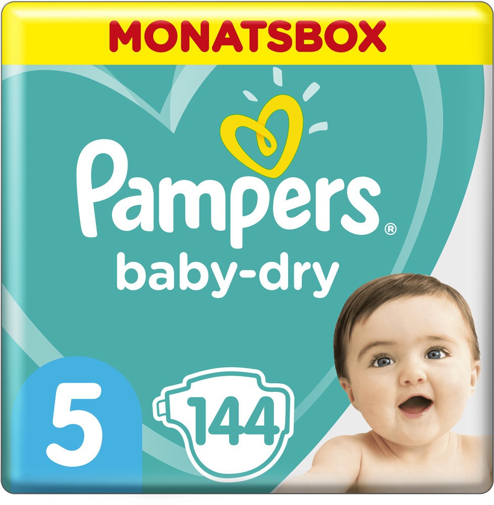 Pampers Baby Dry Windeln Größe 5 (11-16 kg) Junior Monatsbox, 144 Stück, Gr. 5