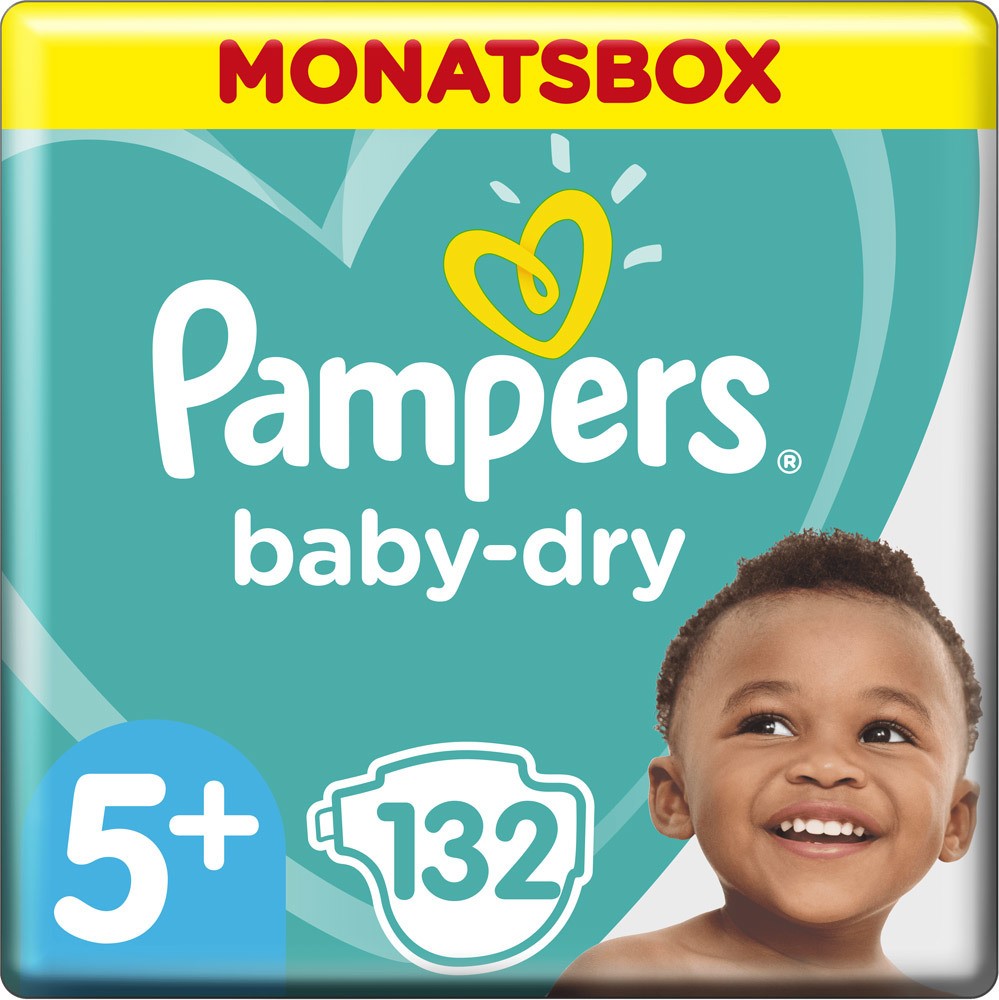 Pampers Baby Dry Windeln Größe 5+ (12-17 kg) Junior Plus Monatsbox, 132 Stück, Gr. 5+