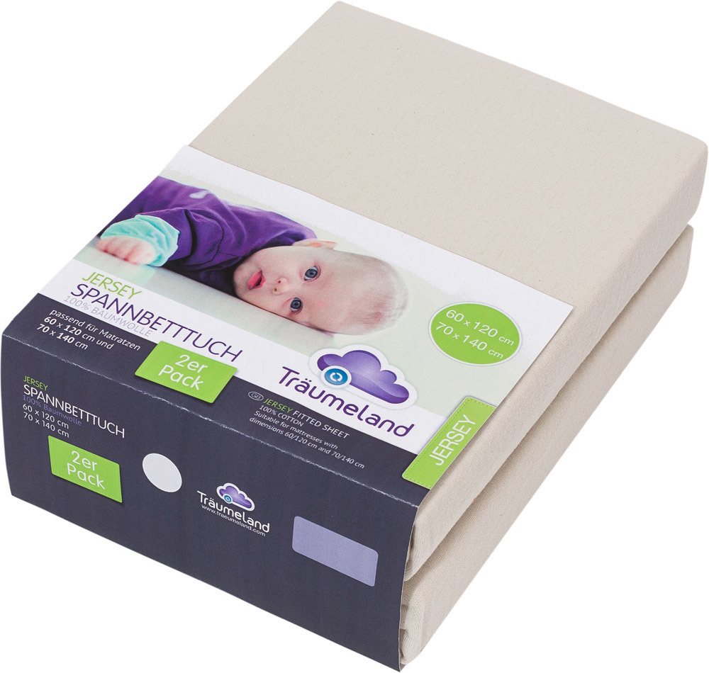 Träumeland Spannlaken Jersey Doppelpackung beige, 60 x 120 cm + 70 x 140 cm