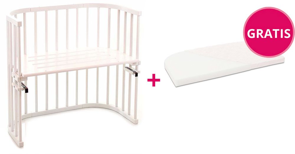 babybay® Original Beistellbett mit Gratis Matratze Classic Soft weiß lackiert mit Matratze Classic Soft